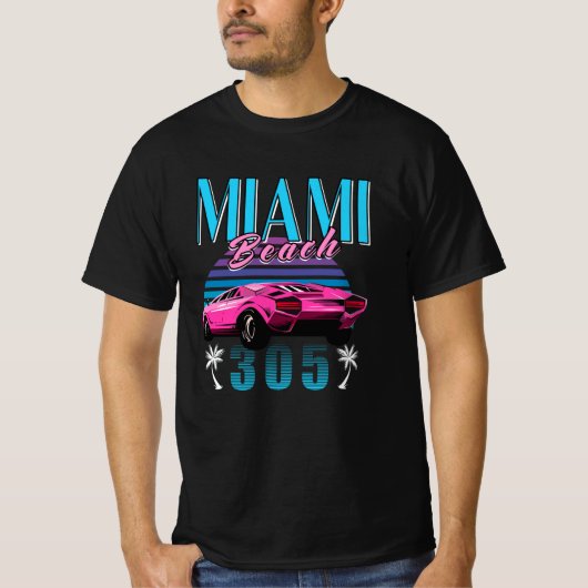 Retro Miami Florida 305 auto T-shirt (Voorkant)