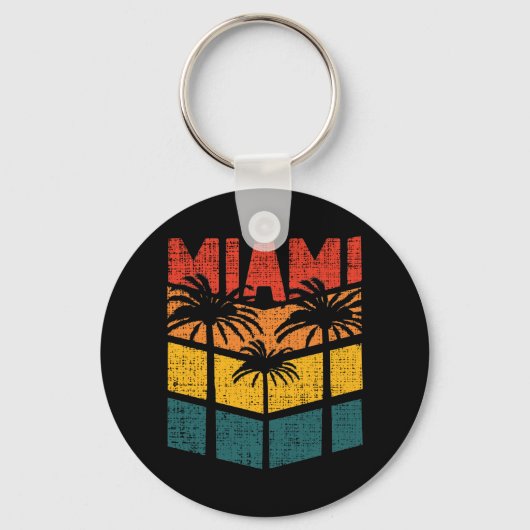 Retro Miami Florida Beach Souvenir Palm Tree 80's Sleutelhanger (Voorkant)