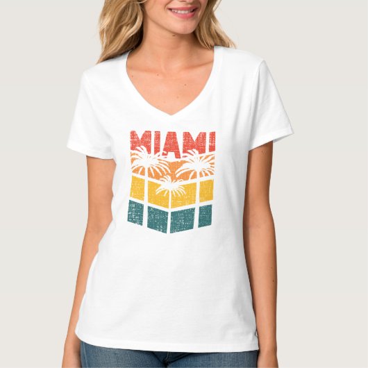 Retro Miami Florida Beach Souvenir Palm Tree 80's T-shirt (Voorkant)