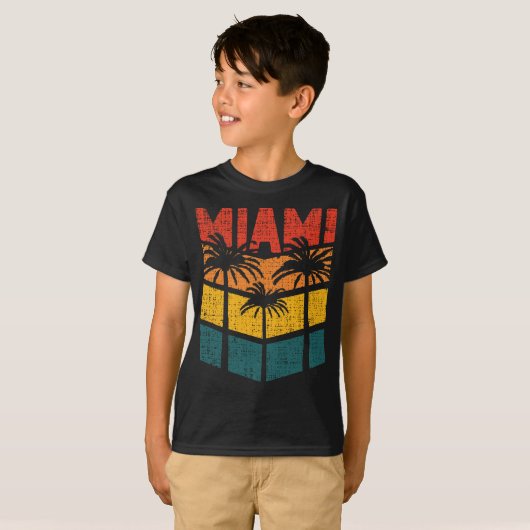 Retro Miami Florida Beach Souvenir Palm Tree 80's T-shirt (Voorkant volledig)