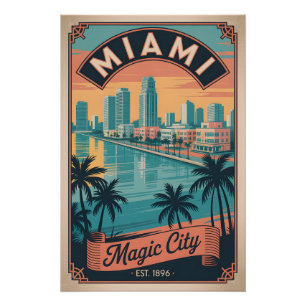 Retro Miami Florida Magische Stad Reizen Perfect Poster