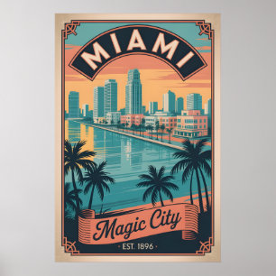 Retro Miami Florida Magische Stad Reizen Poster