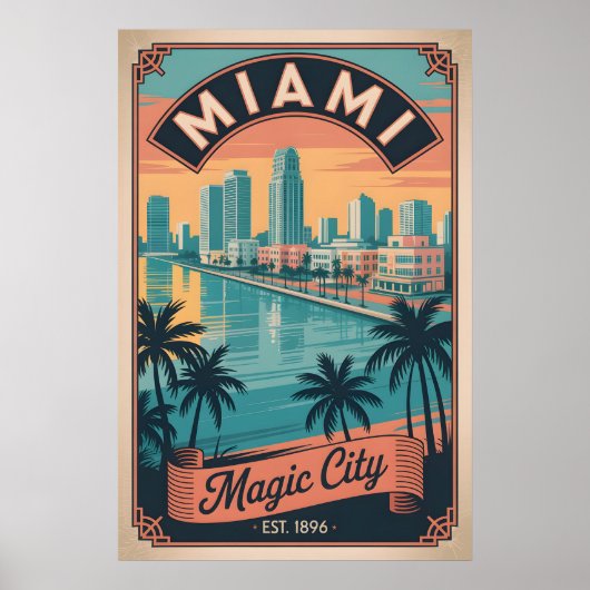 Retro Miami Florida Magische Stad Reizen Poster (Voorkant)