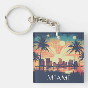 Retro Miami Florida Zonsopgang Reis Sleutelhanger