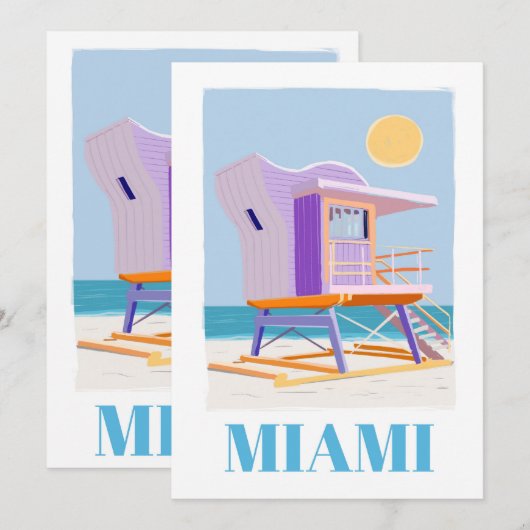 Retro Miami Lifeguard: strandvibes Feestdagenkaart (Voorkant / Achterkant)