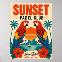 Retro Miami Sunset Padel Club Kunstposter