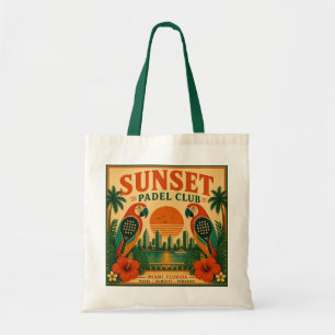 Retro Miami Sunset Padel Club Papegaai Tropisch Tote Bag