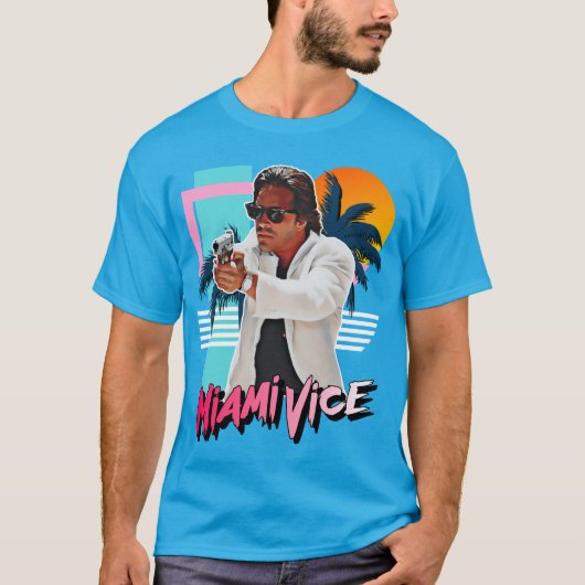 Retro Miami Vice 80s Sonny Crockett T-shirt (Voorkant)