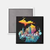 Retro Michigan State Kaart Magneet (Voorkant / Achterkant)