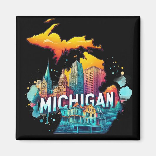 Retro Michigan State Kaart Magneet (Voorkant)
