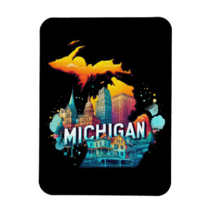Retro  Michigan State Kaart Magneet