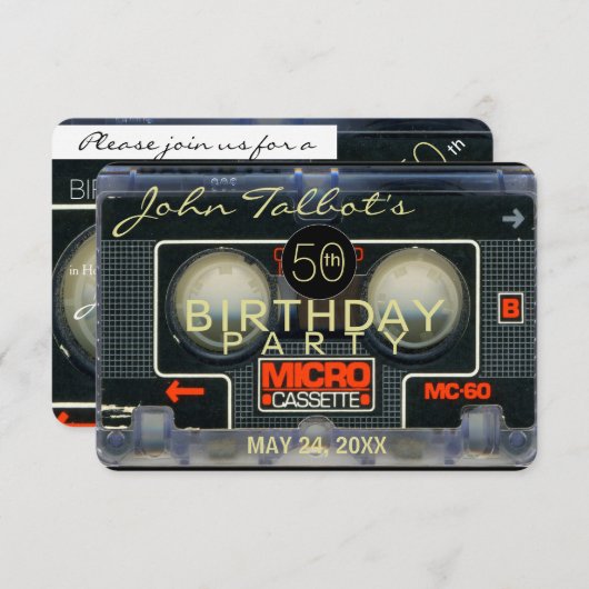 Retro Micro Audiotape 50th Birthday Invitation Kaart (Voorkant / Achterkant)