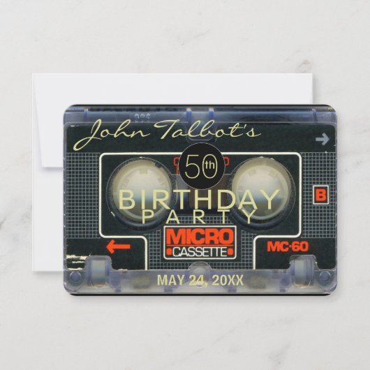 Retro Micro Audiotape 50th Birthday Invitation Kaart (Voorkant)