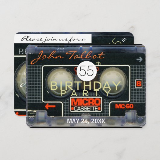 Retro Micro Audiotape 55th Birthday Invitation Kaart (Voorkant / Achterkant)