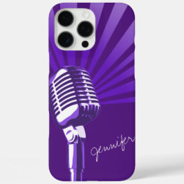 Retro microfoon aangepaste naam paarse afbeelding iPhone 16 pro max hoesje