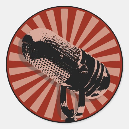 Retro Microfoon Grafisch in het Rood Ronde Sticker (Voorkant)