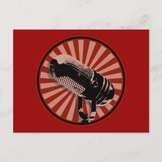 Retro microfoon grafisch in rood briefkaart (Voorkant)