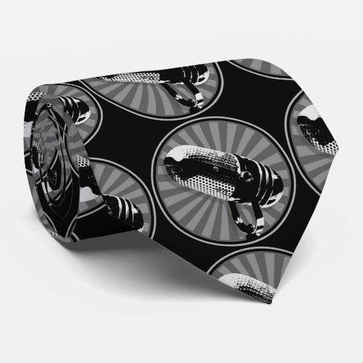 Retro microfoon grafisch stropdas (Opgerold)