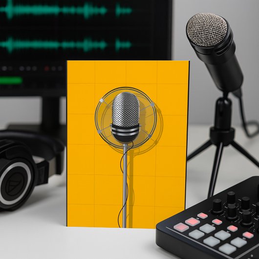 Retro Microfoon op Krachtig Geel Kaart