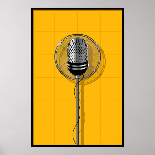 Retro Microfoon op Krachtig Geel Poster (Voorkant)