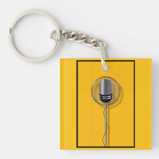 Retro Microfoon op Krachtig Geel Sleutelhanger (Voorkant)