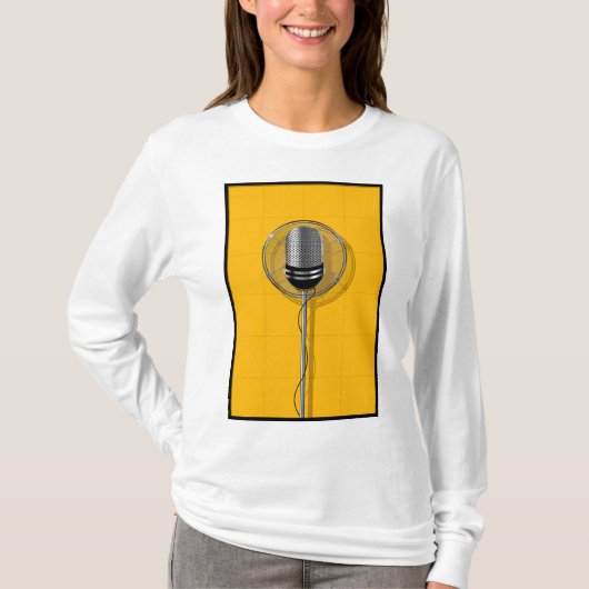 Retro Microfoon op Krachtig Geel T-shirt (Voorkant)