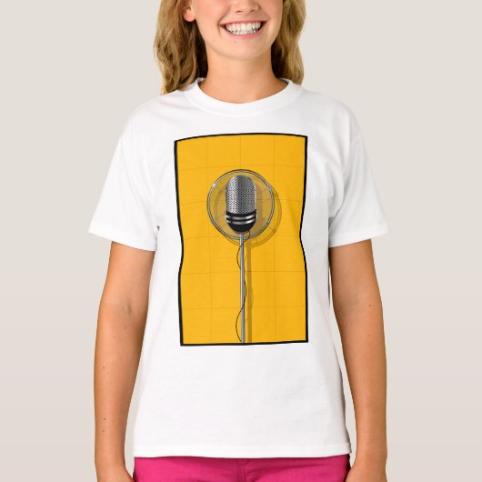 Retro Microfoon op Krachtig Geel T-shirt (Voorkant)