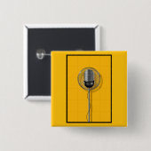 Retro Microfoon op stevig geel Vierkante Button 5,1 Cm (Voorkant /achterkant)