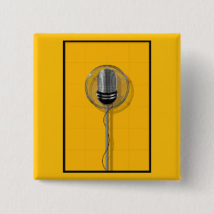 Retro Microfoon op stevig geel Vierkante Button 5,1 Cm