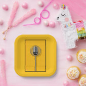 Retro Microfoon op Vette Geel Papieren Bordje (Feest)