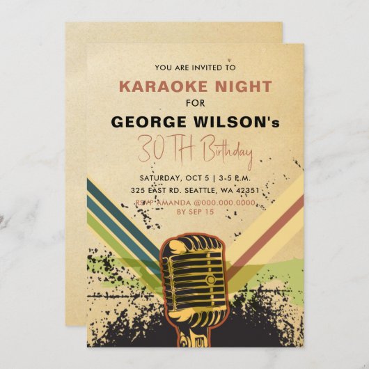  Retro Microfoon Volwassenpartij Karaoke Kaart (Voorkant / Achterkant)