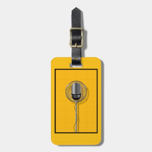 Retro Microphone on Bold Yellow Bagagelabel (Voorkant verticaal)