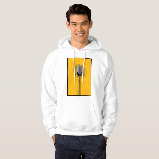 Retro Microphone on Bold Yellow Hoodie (Voorkant volledig)