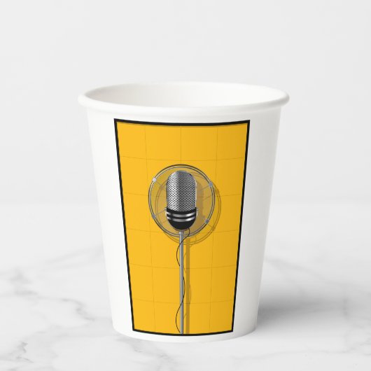 Retro Microphone on Bold Yellow Papieren Bekers (Voorkant)