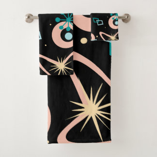 Retro Mid Century Abstract Pattern Teal And Coral Bad Handdoek