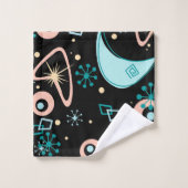 Retro Mid Century Abstract Pattern Teal And Coral Bad Handdoek (Wasdoekje)