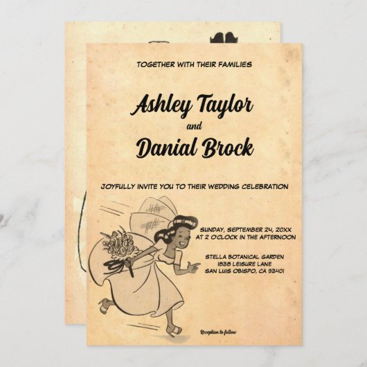 Retro Mid Century Ancient Rustic Wedding Kaart (Voorkant / Achterkant)