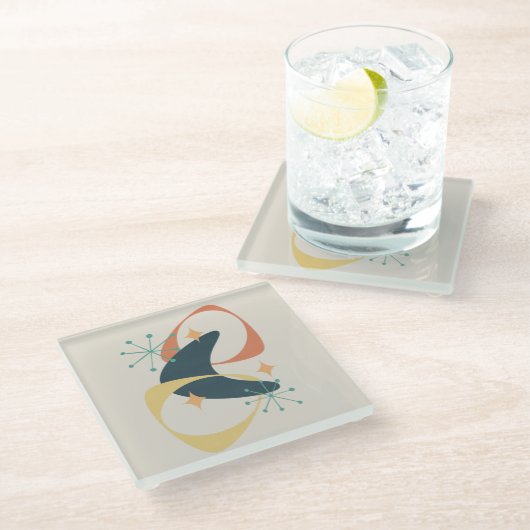 Retro Mid Century Atomic Abstracte houtskool Glazen Onderzetter (Schuin)