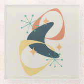 Retro Mid Century Atomic Abstracte houtskool Glazen Onderzetter (Voorkant)