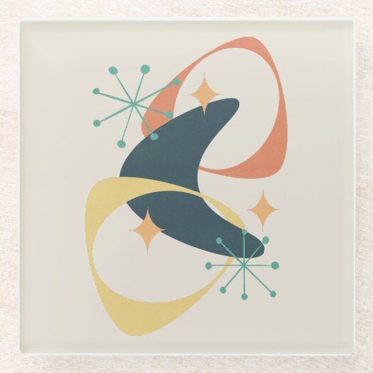 Retro Mid Century Atomic Abstracte houtskool Glazen Onderzetter (Voorkant)