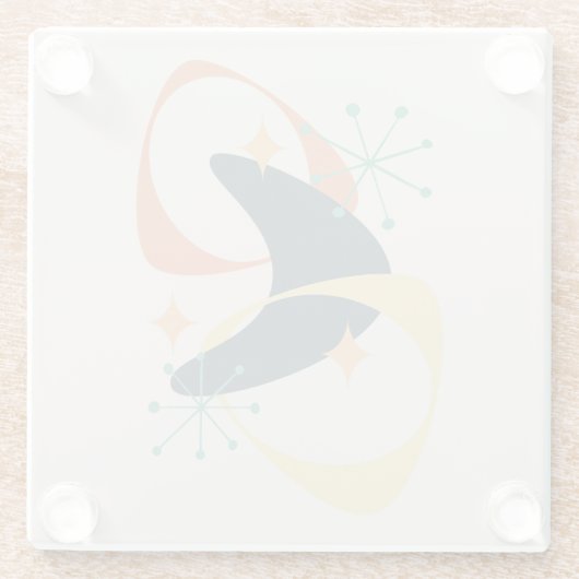 Retro Mid Century Atomic Abstracte houtskool Glazen Onderzetter (Achterkant)