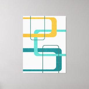 Retro Mid Century Atomic Age 23 Blauwgroen, Sinaas Canvas Afdruk