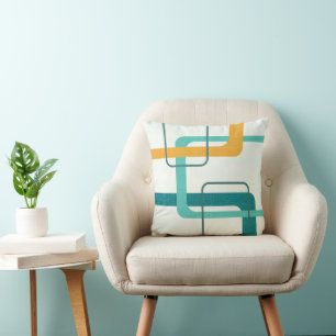 Retro Mid Century Atomic Age 23 Blauwgroen, Sinaas Kussen