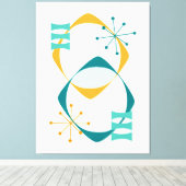 Retro Mid Century Atomic Age 24 Blauwgroen, Aqua, Canvas Afdruk (Insitu (Houten vloer))