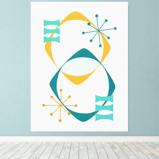 Retro Mid Century Atomic Age 24 Blauwgroen, Aqua, Canvas Afdruk (Insitu (Houten vloer))