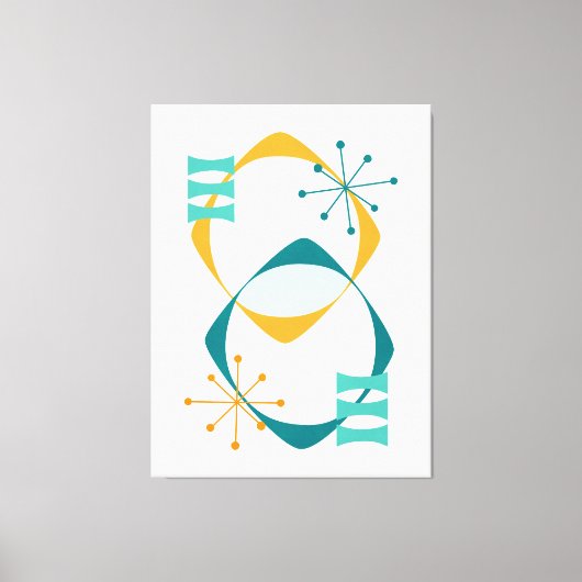 Retro Mid Century Atomic Age 24 Blauwgroen, Aqua, Canvas Afdruk (Voorkant)