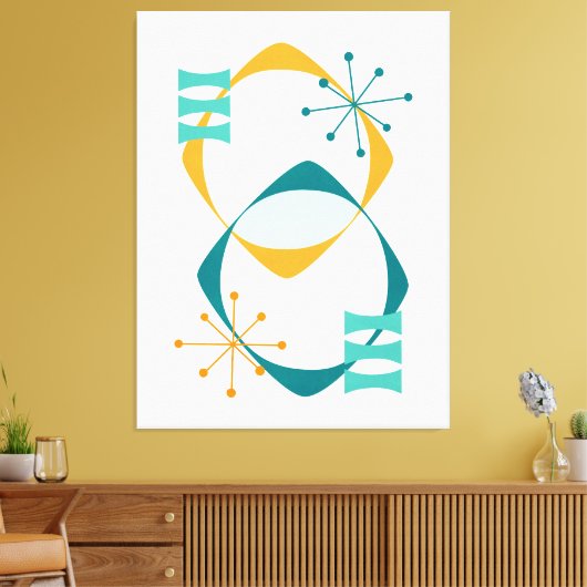Retro Mid Century Atomic Age 24 Blauwgroen, Aqua, Canvas Afdruk (Insitu (Woonkamer))