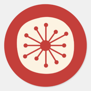 Retro mid Century Atomic Dot Simple Red Cream Ronde Sticker