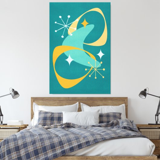 Retro Mid Century Atomic Space Age 20 Blauwgroen, Canvas Afdruk (Insitu (Slaapkamer))