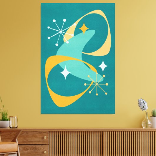 Retro Mid Century Atomic Space Age 20 Blauwgroen,  Canvas Afdruk (Insitu (Woonkamer))